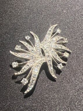 Signed Du Jay Sterling Brooch Vintage 40s Jewelry Rhinestone Floral Spray Pin